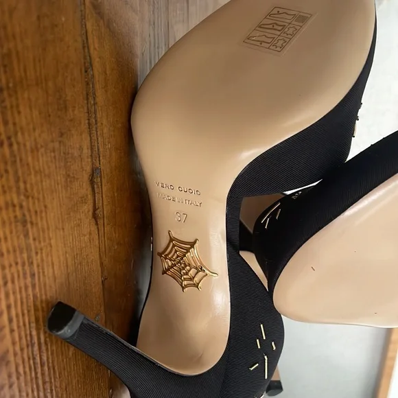 Charlotte Olympia Black Beaded/Diamond Pumps with gold.  Never worn. - Picture 5 of 7